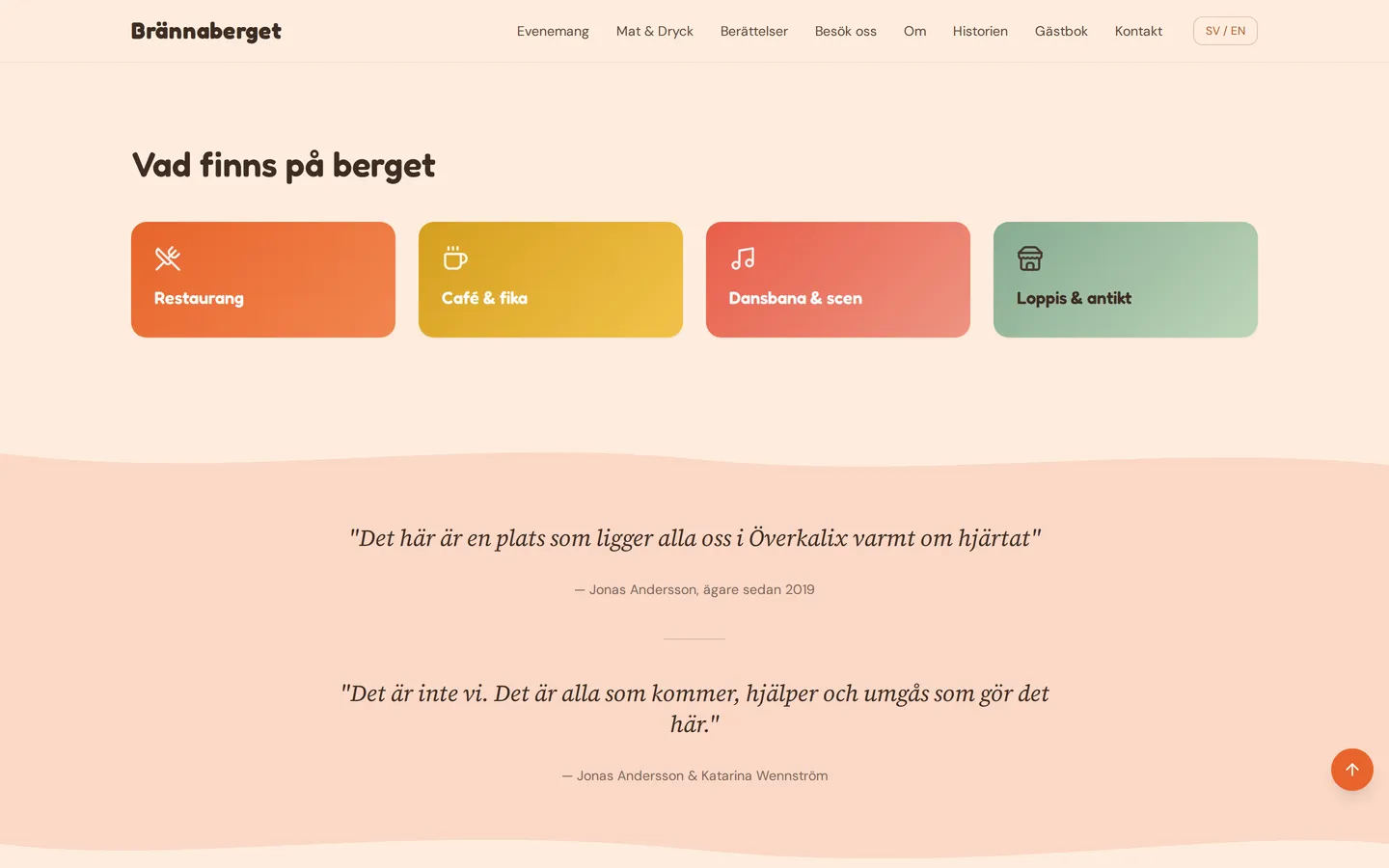 brannaberget.se: Vad finns på berget, med restaurang, café och fika, dansbana och scen samt loppis och antik.