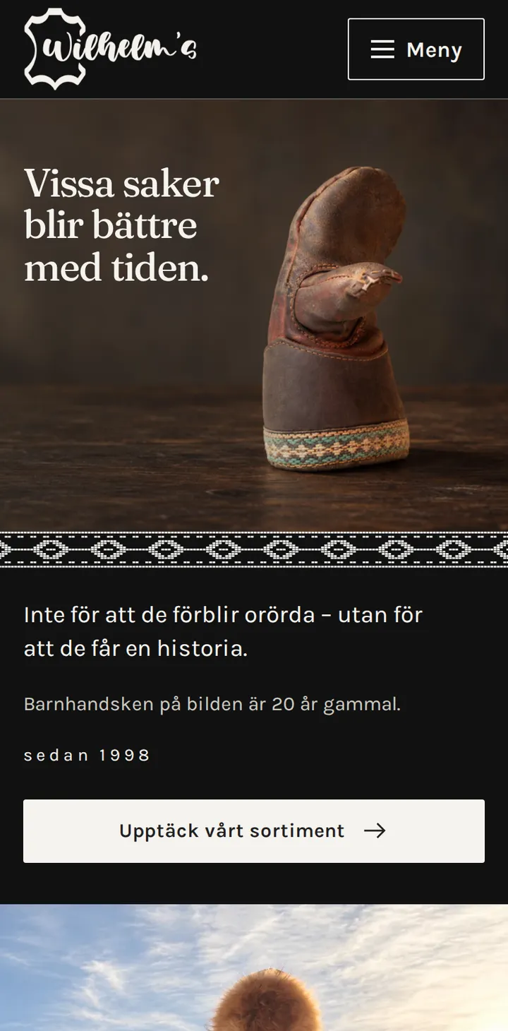 Startsidan för Wilhelm's i en mobil.